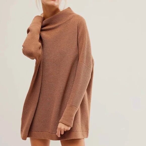 FREE PEOPLE Ottoman Slouchy Oversized Tunic Sweater Camel